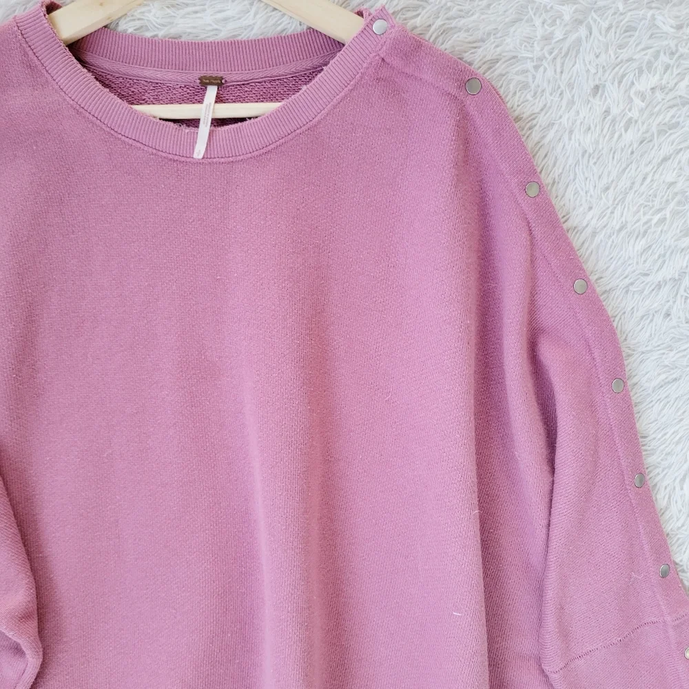 Free People Pink Snap Up Shoulder Pullover Sweater - Picture 3 of 6
